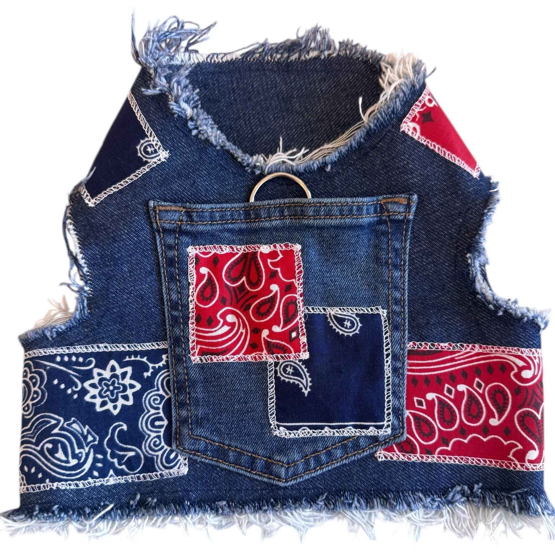 Denim Harness with Bandana Patchwork