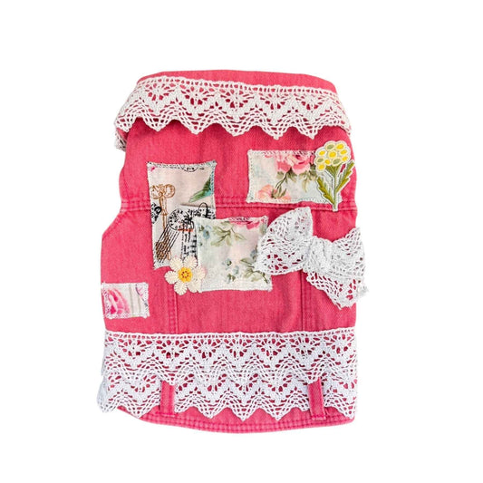 Pink Vest with Floral Patchwork / Lace Trim