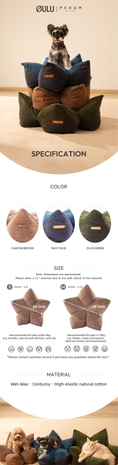 Load image into Gallery viewer, OULU X PEHOM - CUDDLE PET PILLOW BED- Navy Blue / Olive Green / Canyon Brown
