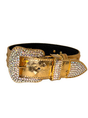 Glam Gold Embossed Studded Italian Leather With Our Custom Swarovski Crystal Buckle