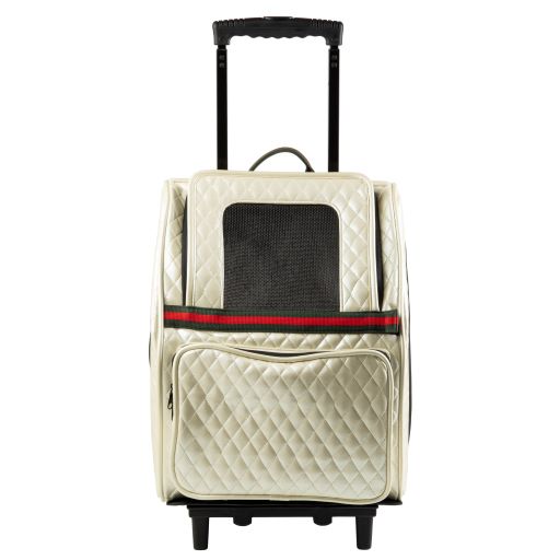 RIO Ivory Quilted with Stripe Rolling Carrier 3 in 1 carrier! Airline Approved Carrier, Back Pack, and Car Seat!!