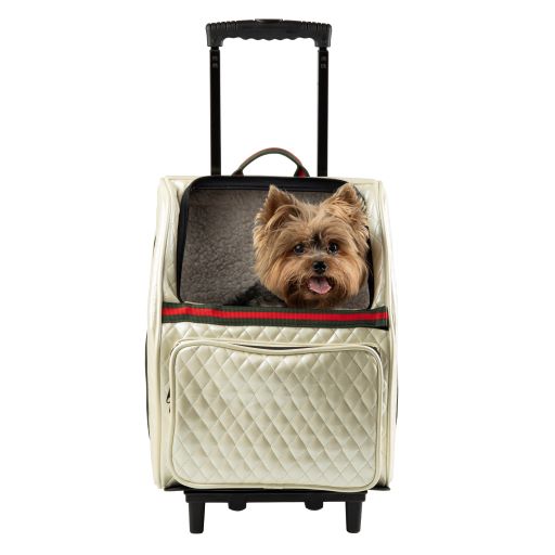 RIO Ivory Quilted with Stripe Rolling Carrier 3 in 1 carrier! Airline Approved Carrier, Back Pack, and Car Seat!!