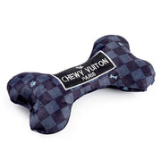 Black Checker Chewy Vuiton Bone Squeaker Dog Toy