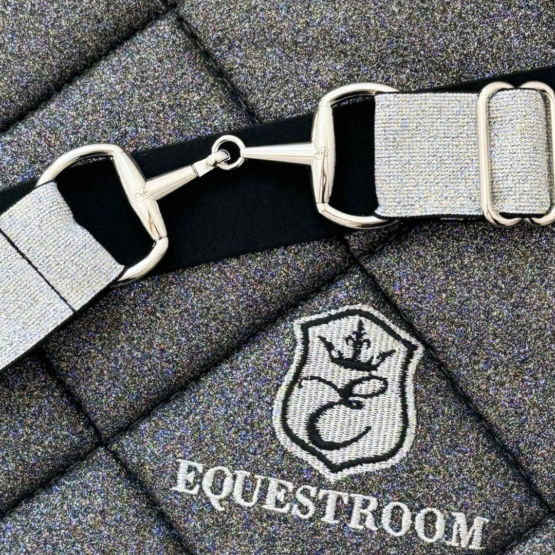 Royal Silver Elastic Equestrian Belt by Southlake Paws featuring a sleek design with shiny silver accents and sturdy clasps.