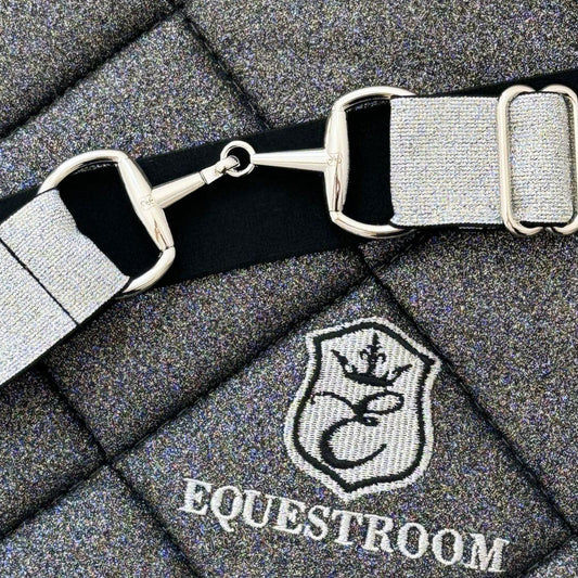 Royal Silver Elastic Equestrian Belt by Southlake Paws featuring a sleek design with shiny silver accents and sturdy clasps.