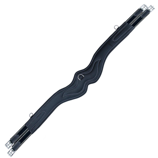 ExionPro 'AdaptLine' Wave Over Lay Girth in navy blue elastic with white lines, featuring a wavy design and metal buckles.