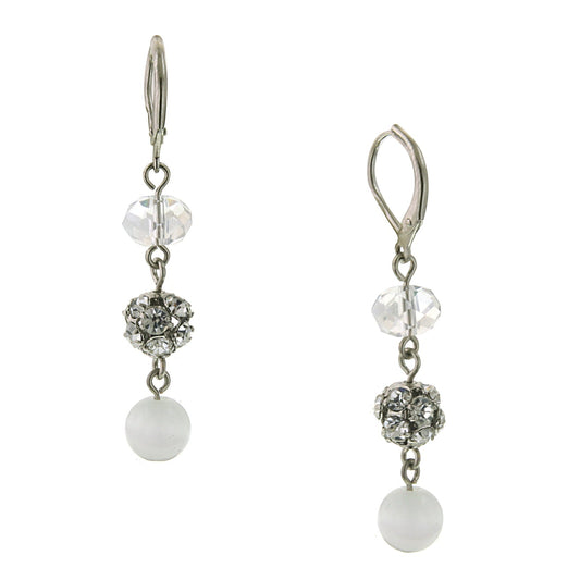 White Cats Eye Crystal Fireball Drop Earrings