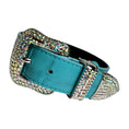 Load image into Gallery viewer, The Tiffany Collection. Gorgeous Turquoise Blue Embossed Croc Italian Leather/Custom Silver Swarovski Crystal Hardware Collar.

