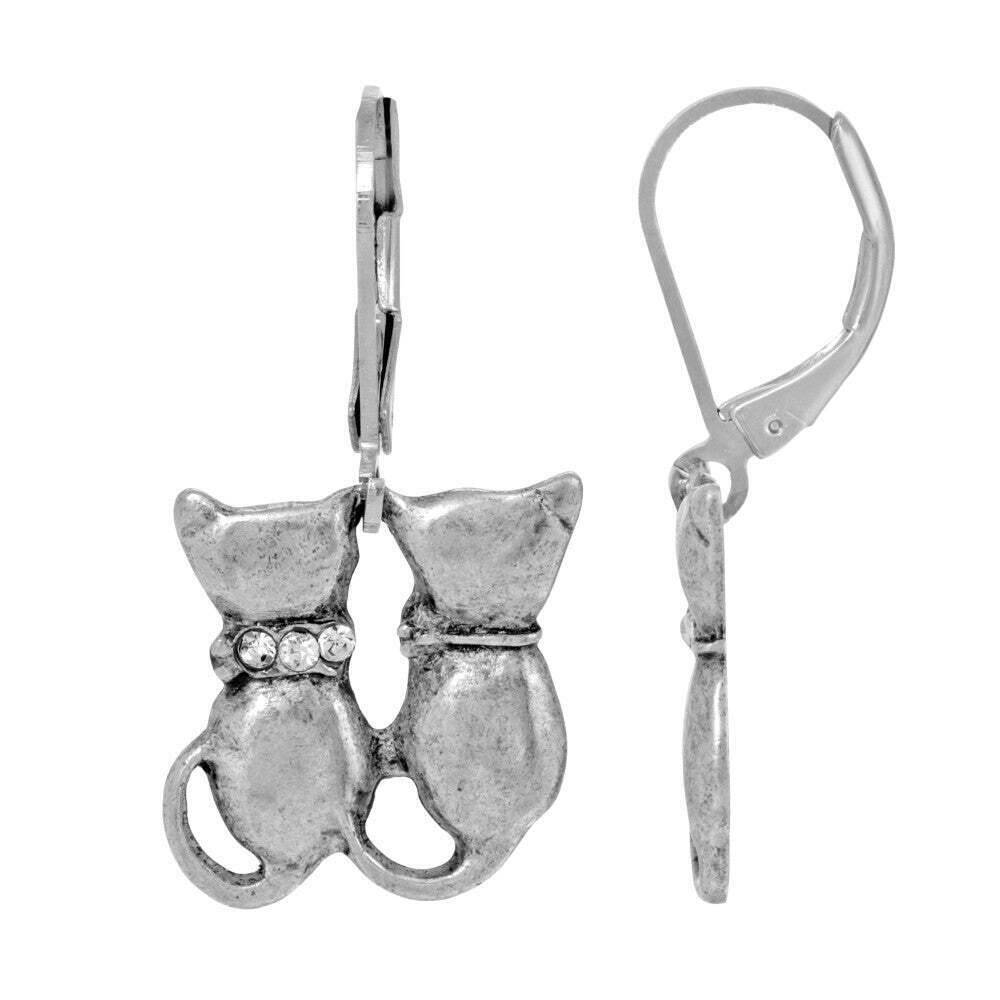 Crystal Double Cat Lever Back Earrings