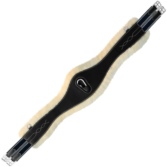 Southlake Paws ExionPro Fancy Stitched Snap Over Lay Girth in navy blue elastic with white lines and soft fleece lining.