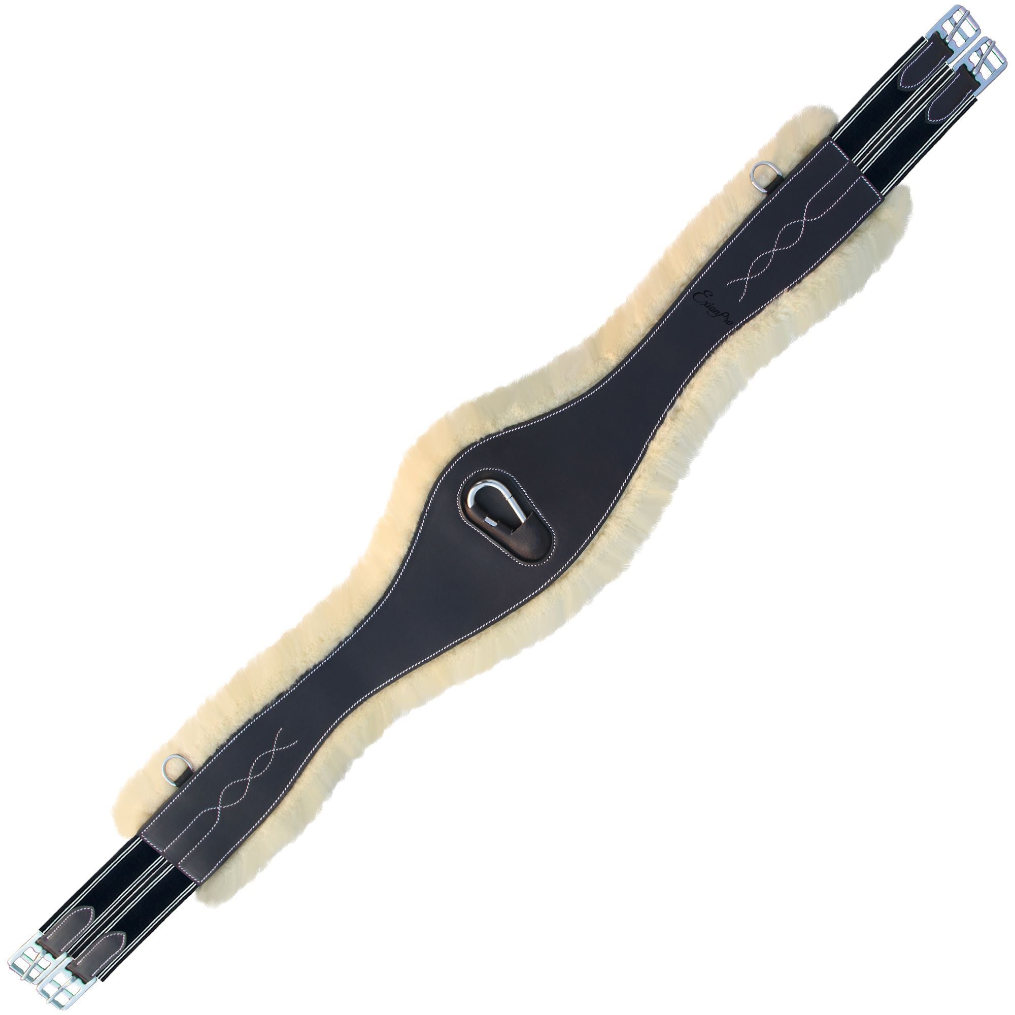 Southlake Paws ExionPro Fancy Stitched Snap Over Lay Girth in navy blue elastic with white lines and soft fleece lining.