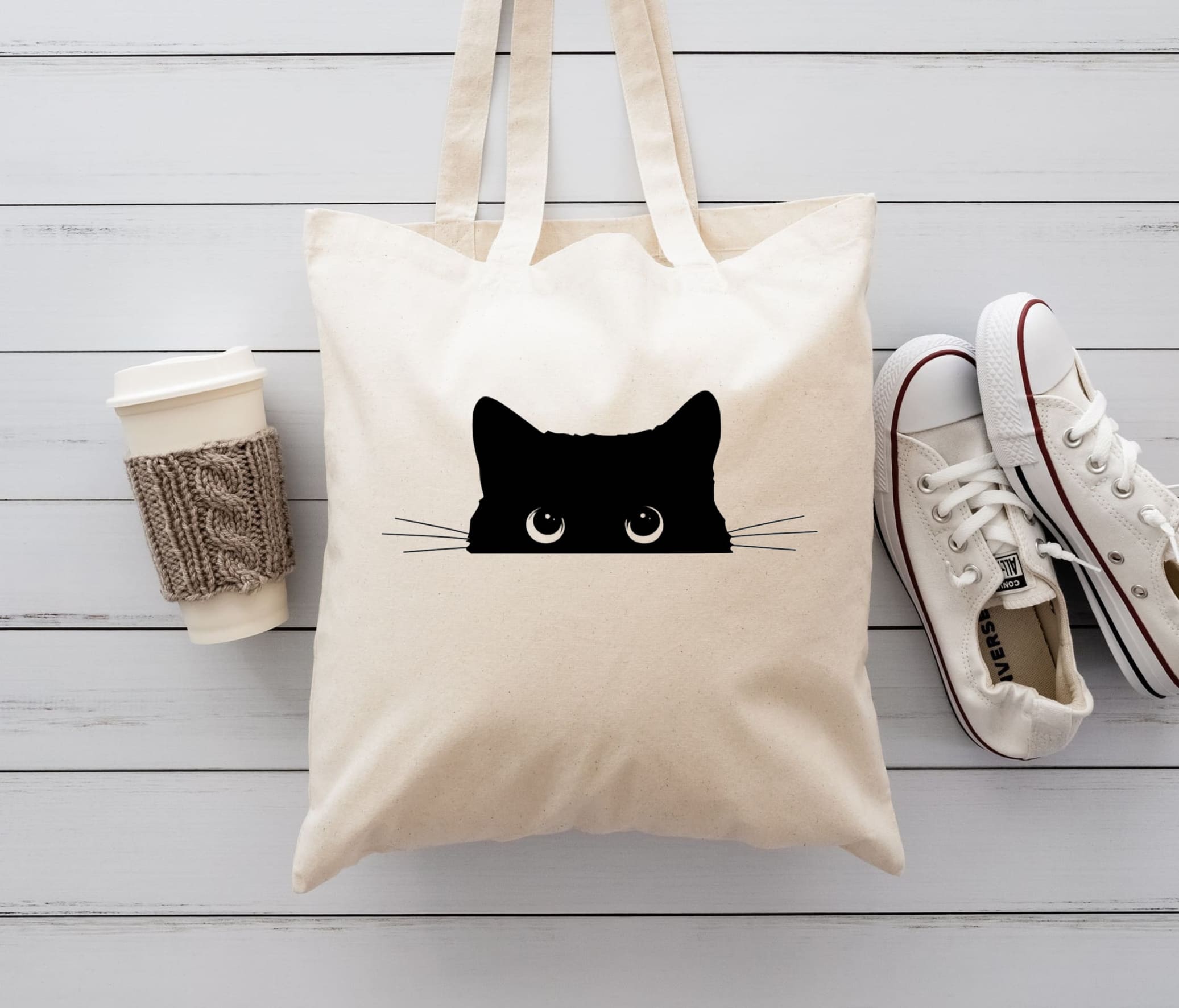 Tote Bag | Canvas Tote | lightweight 6 oz Canvas |  Peeking Cat - Southlake Paws