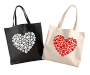 Valentine Tote Bag | Canvas Tote | lightweight 6 oz Canvas |  HEART with PAW PRINTS