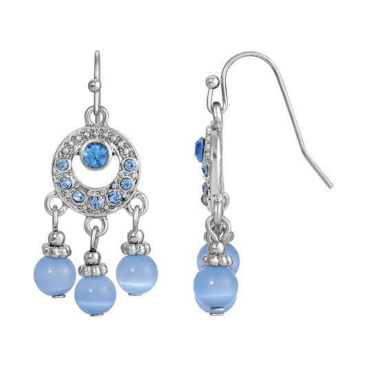 Light Sapphire Blue Cats Eye Bead Dangle Earrings