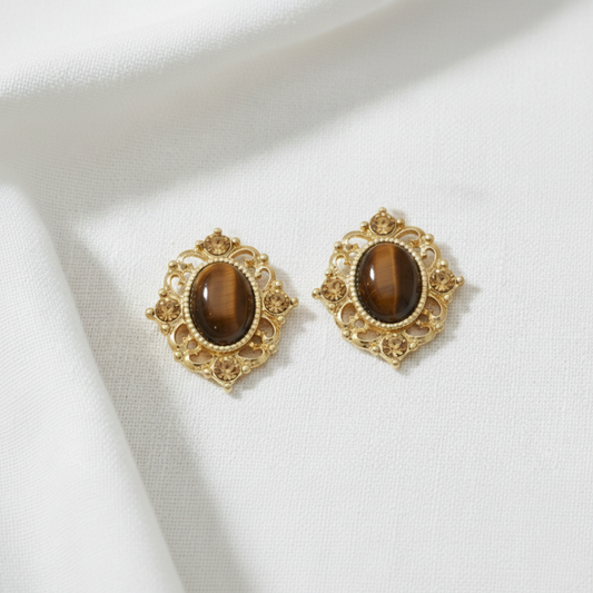 Topaz Crystal And Topaz Cat Eye Button Earrings