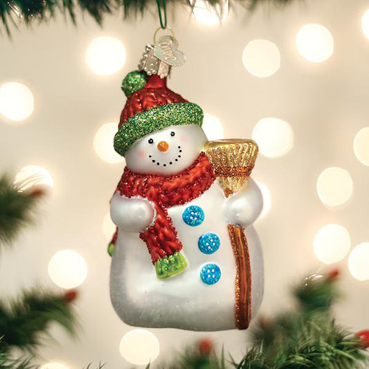 Snowman With Broom Ornament - Southlake Paws