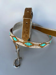 Dog Leashe Turquoise and Rawhide 