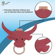 ExionPro Natural Leather Bull Dog Toy with Non Toxic Fiber Stuffing- Pink Color