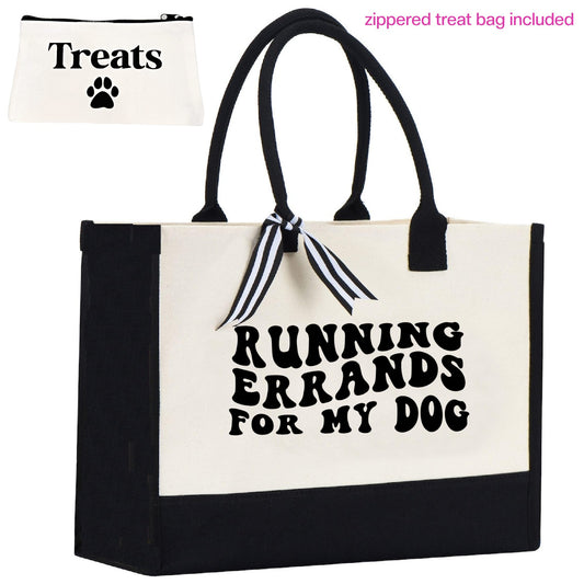 Tote Bag | 10 oz. Canvas Tote |  | 2 PC Dog Tote | Dog Lover Gift | RUNNING ERRANDS + Treat Dealer Small Bag