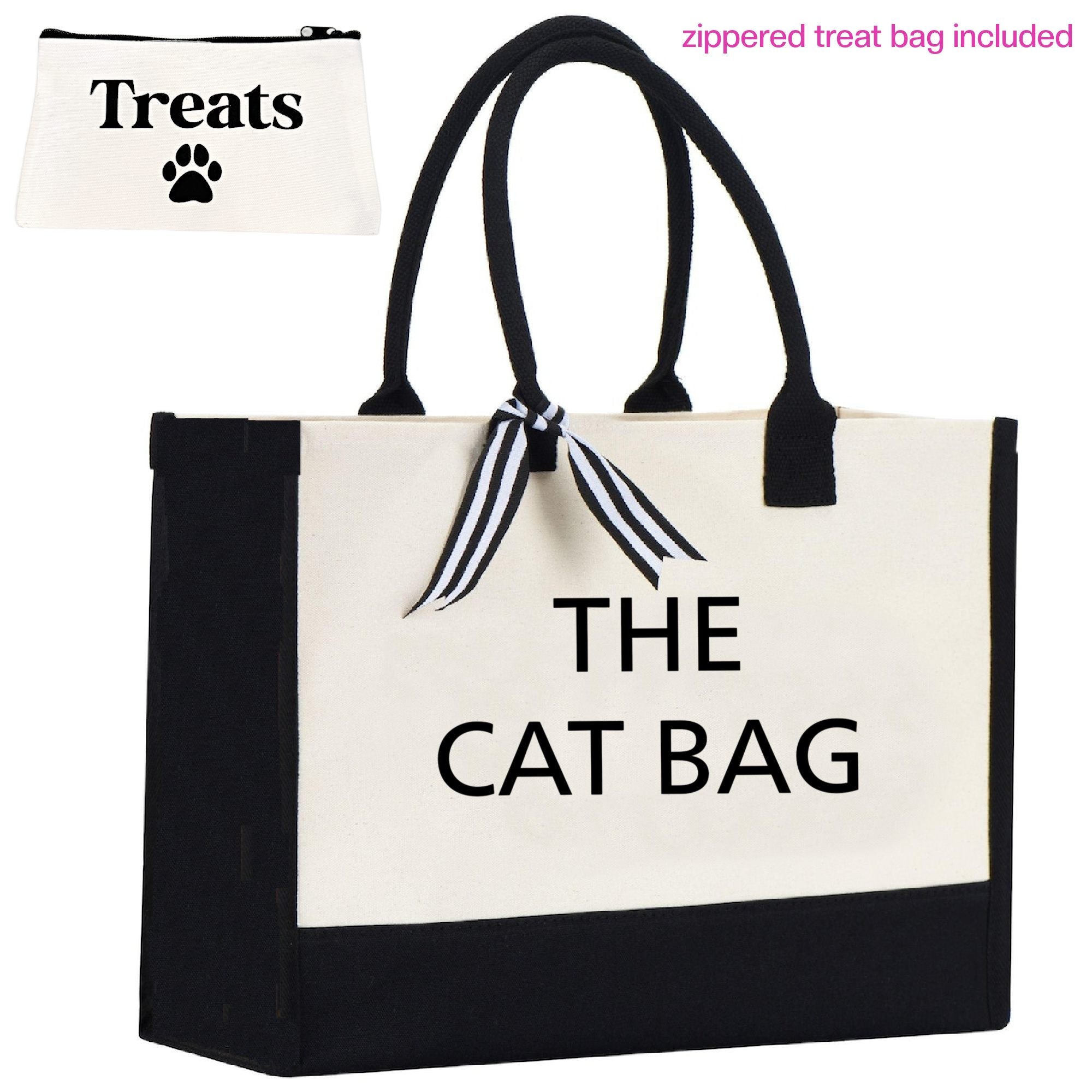 Tote Bag | 10 oz. Canvas Tote |  | 2 PC Cat Tote | Cat Lover Gift | THE CAT BAG + Treat Dealer Small Bag - Southlake Paws