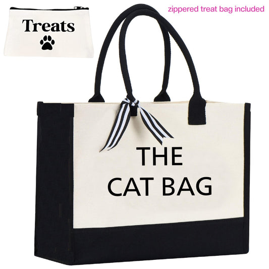 Tote Bag | 10 oz. Canvas Tote |  | 2 PC Cat Tote | Cat Lover Gift | THE CAT BAG + Treat Dealer Small Bag