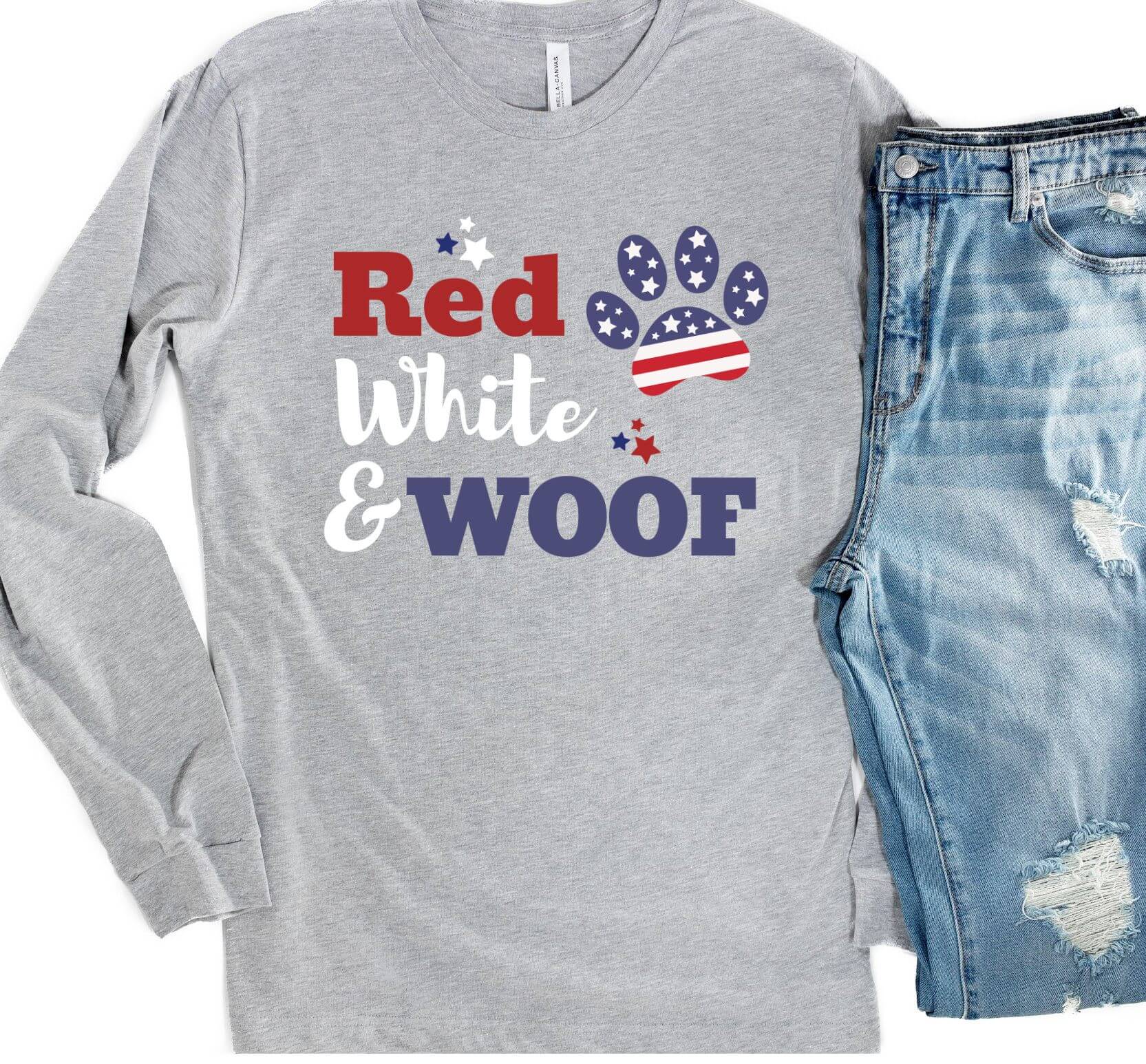 Patriotic Shirt | People Shirts | Printed Tshirt | Human Dog Gear | Dog Lover | Long Sleeve | RED WHITE & WOOF - Southlake Paws