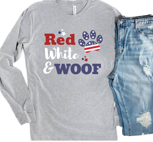 Patriotic Shirt | People Shirts | Printed Tshirt | Human Dog Gear | Dog Lover | Long Sleeve | RED WHITE & WOOF - Southlake Paws