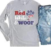 Patriotic Shirt | People Shirts | Printed Tshirt | Human Dog Gear | Dog Lover | Long Sleeve | RED WHITE & WOOF