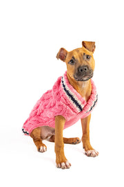 Preppy Pink Cable Knit Dog Sweater