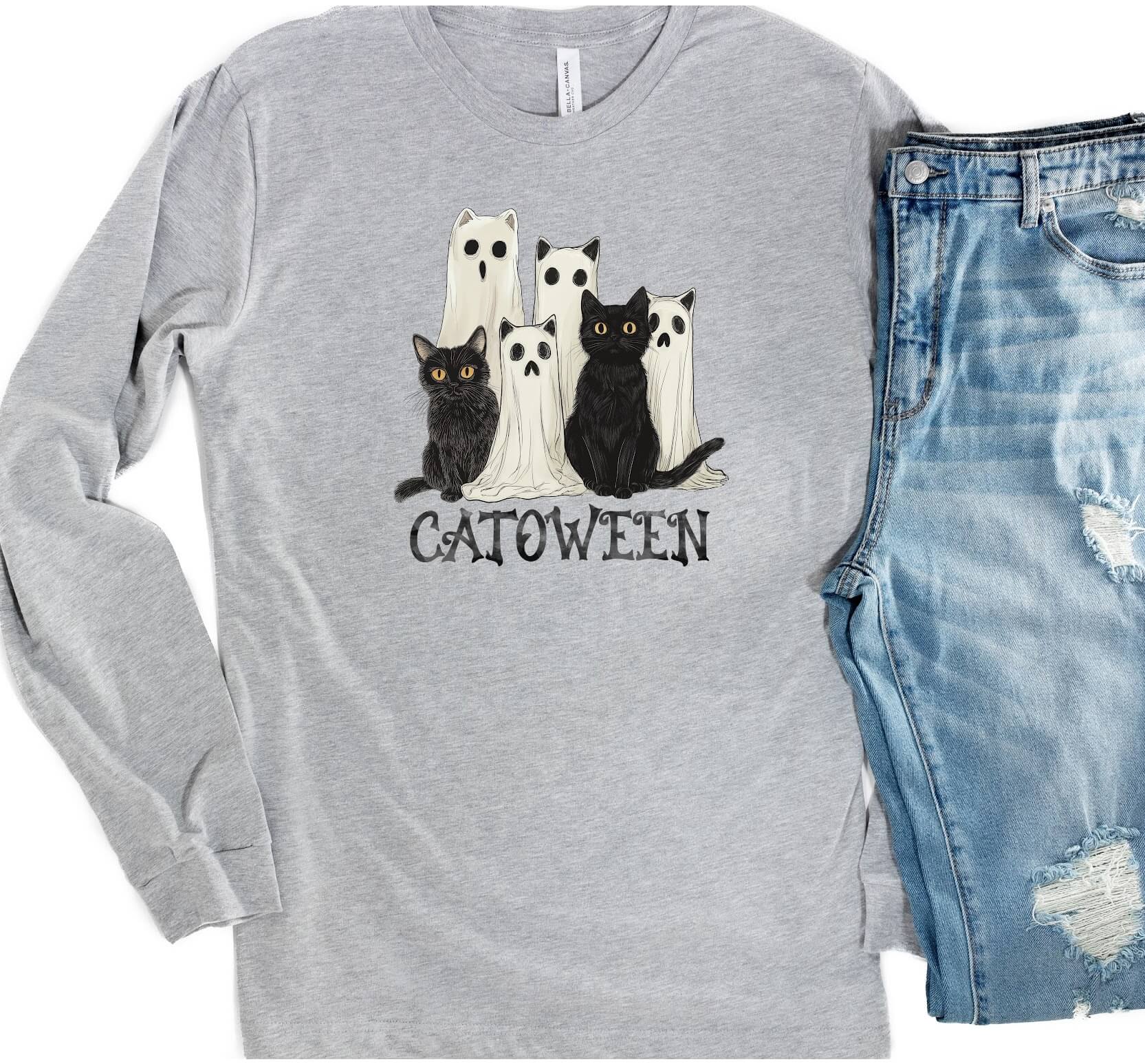 Halloween T-Shirt | People Shirts | Human Cat Gear | Cat Lover | Long Sleeve | CATOWEEN DTF | Halloween Shirt - Southlake Paws
