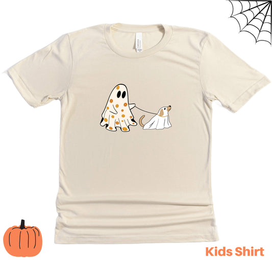 Kids Shirts | Youth Shirt | Children Shirts | Girl's Shirt | Boy's Shirt | Halloween Printed Tshirt | Kids Tees | Kids Fall Tops | Kids Graphic Tees | Kids Halloween Ghost Walking Dog Shirt - Southlake Paws