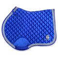 Load image into Gallery viewer, Majorelle Blue Saddle Pad by Southlake Paws, featuring a diamond quilted design and a logo patch.
