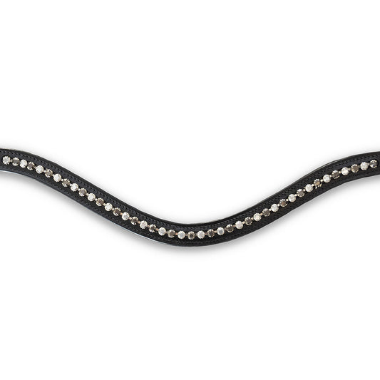 Black leather browband with silver studs on a white background