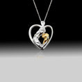 Load image into Gallery viewer, Girl Hugging Dog Heart Shaped Pendant- 925 Sterling Silver Two Toned Piece
