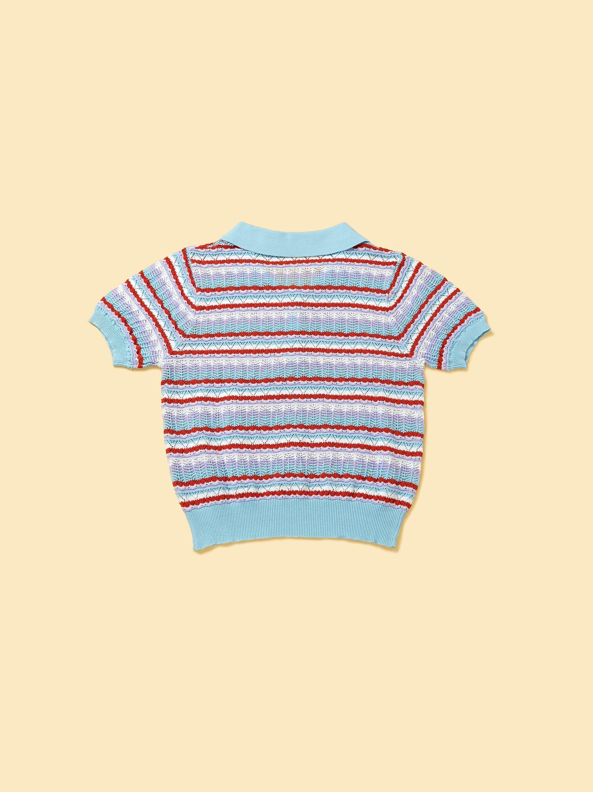 Pet & Me Spring Summer Blue Ocean Crochet Short Sleeve Polo Shirt 