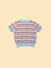 Pet & Me Spring Summer Blue Ocean Crochet Short Sleeve Polo Shirt 