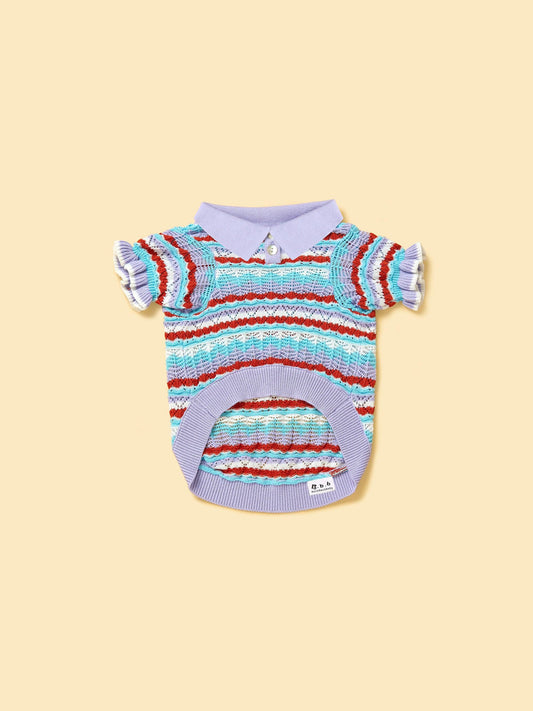Pet & Me Spring Summer Lavender Ruffle Crochet Short Sleeve Polo Shirt 