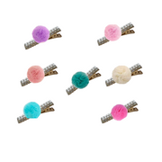 Poof Pom Dog Barrette- Pearl and Rhinestone 