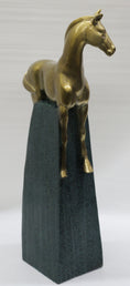 Load image into Gallery viewer, Large Extra Large Green and Gold Patina Stallion Horse Bronze Sculpture Figurine
