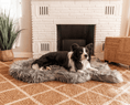 Load image into Gallery viewer, PupRug Faux Fur Orthopedic Dog Bed - Curve Charcoal Grey
