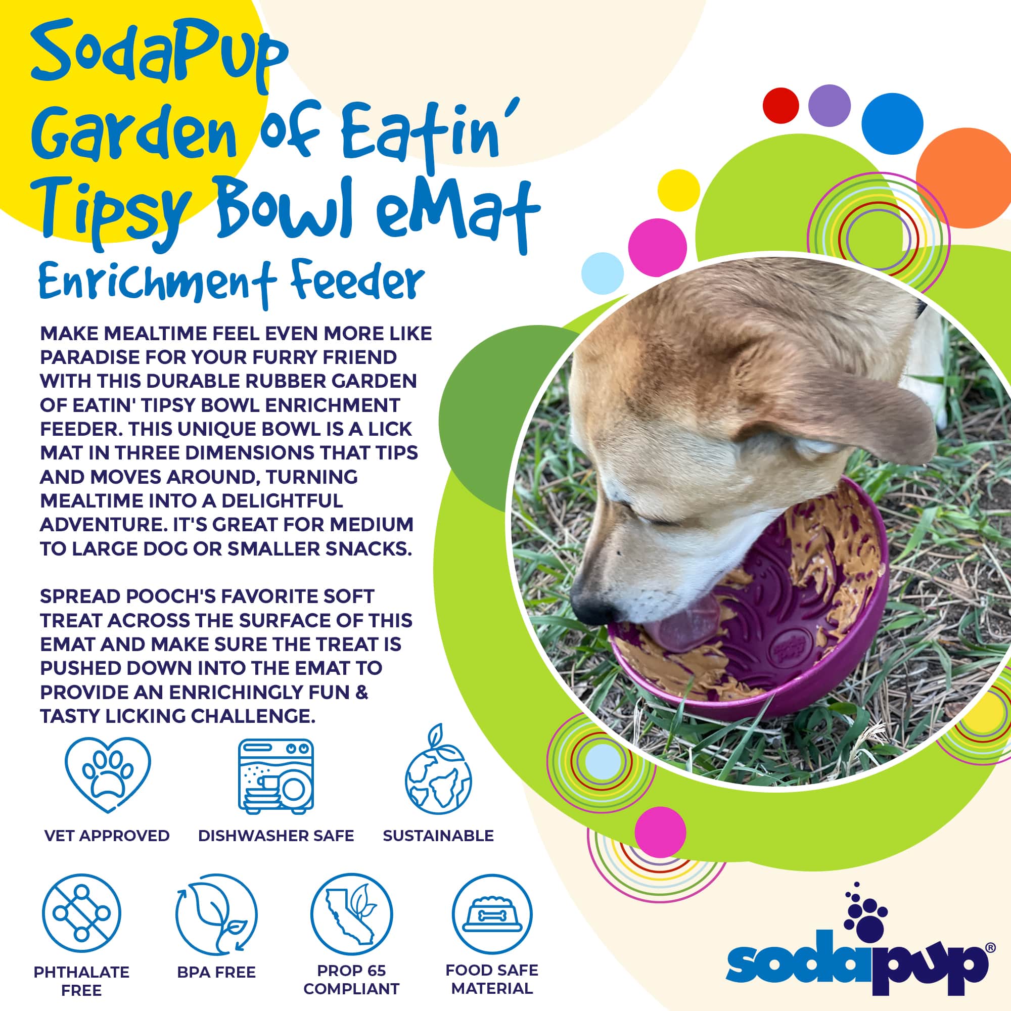 Southlake Paws Garden of Eatin' Tipsy Bowl - Wobble Lick Mat for Dogs & Cats, featuring a colorful design and pet-friendly ma