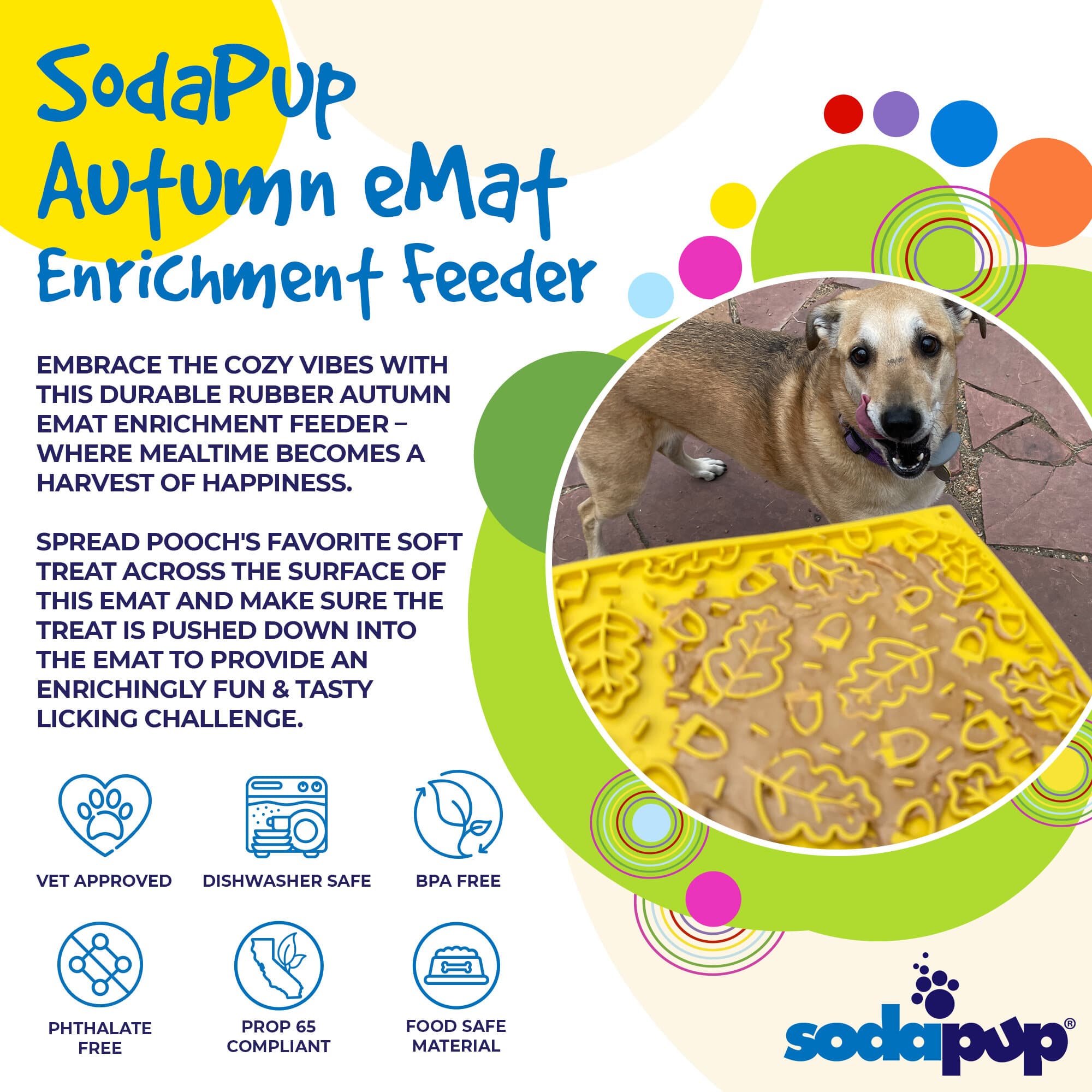 Southlake Paws Autumn eMat for dogs and cats features a fall leaves design, made of durable rubber for enrichment feeding.