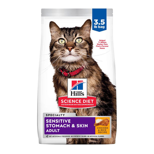 Hill's Science Diet Adult Sensitive Stomach & Skin Chicken & Rice Recipe Dry Cat Food Bag 