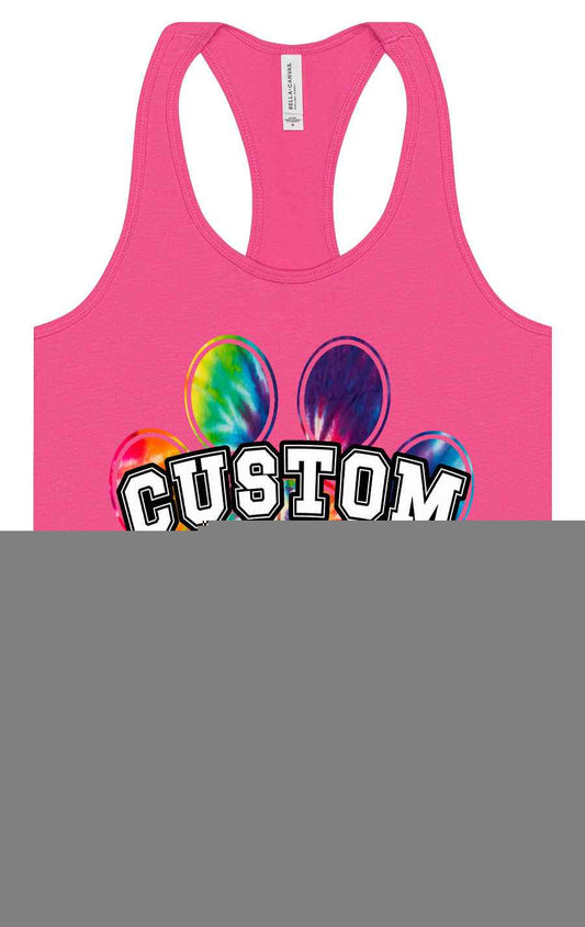Custom Bright Tie Dye Paw Women's Racerback Tank
