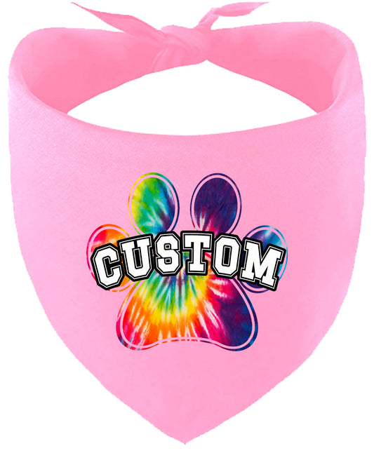 Custom Bright Tie Dye Paw Pet Bandana