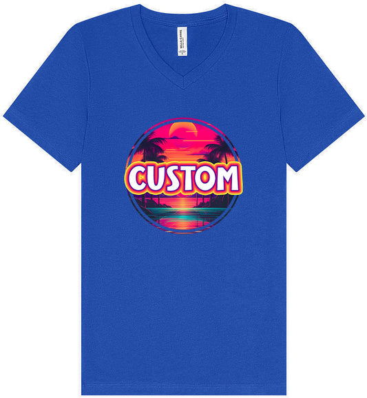 Custom Neon Beach Sunset Unisex V-Neck Shirt