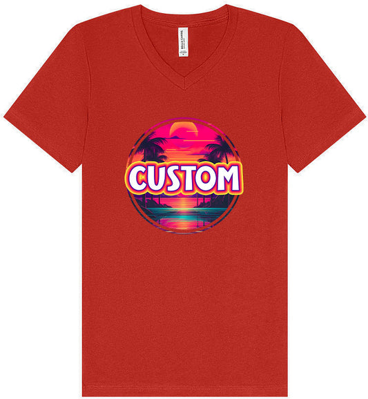 Custom Neon Beach Sunset Unisex V-Neck Shirt