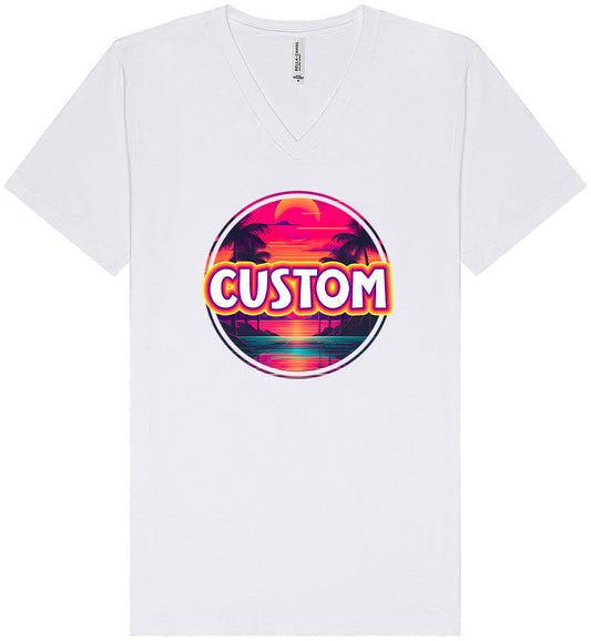 Custom Neon Beach Sunset Unisex V-Neck Shirt