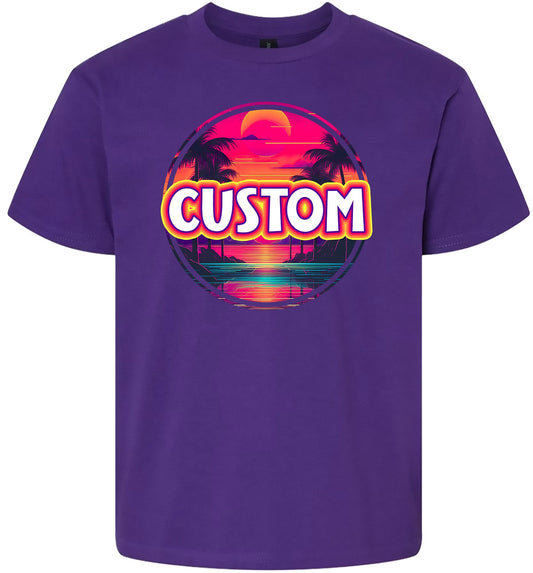 Custom Neon Beach Sunset Children's Gildan Soft Shirt
