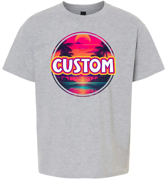 Custom Neon Beach Sunset Children's Gildan Soft Shirt